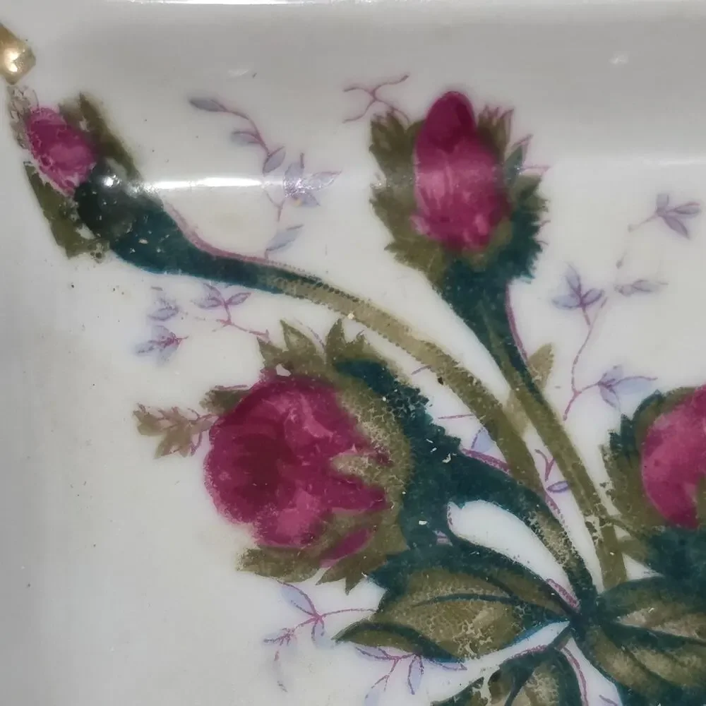 Vintage Mid Century White/Pink Rose Trinket Dish